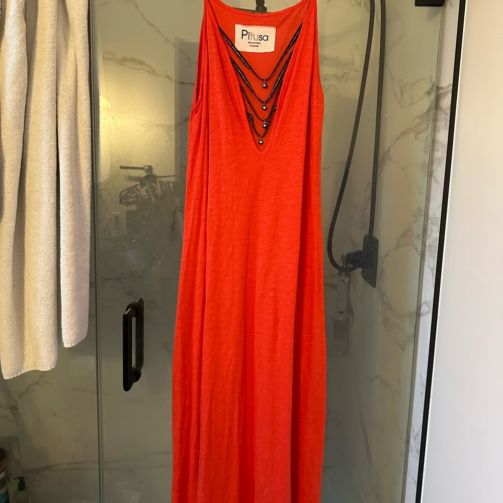 Pitusa Orange Plunge Neck Sleeveless Maxi Dress
